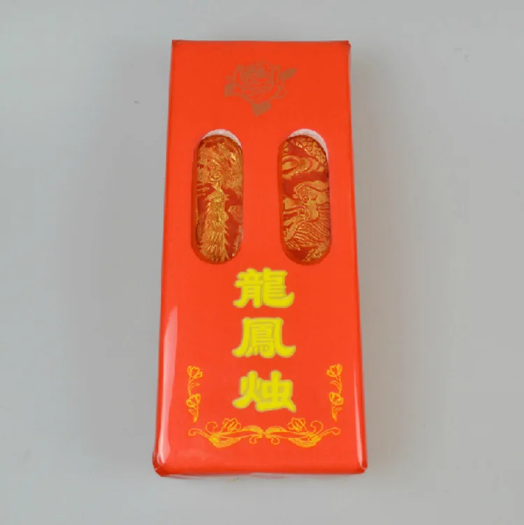 Красная свеча с резьбой по золотому дракону и фениксу 1 пара | Дом сад