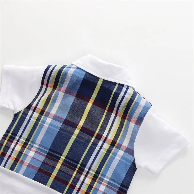 Baby boy Gentlemen Romper+Hat Newborn Wedding Plaid Infantile Bow Tie Jumpsuit Summer Suit Casual Clothes Custume |