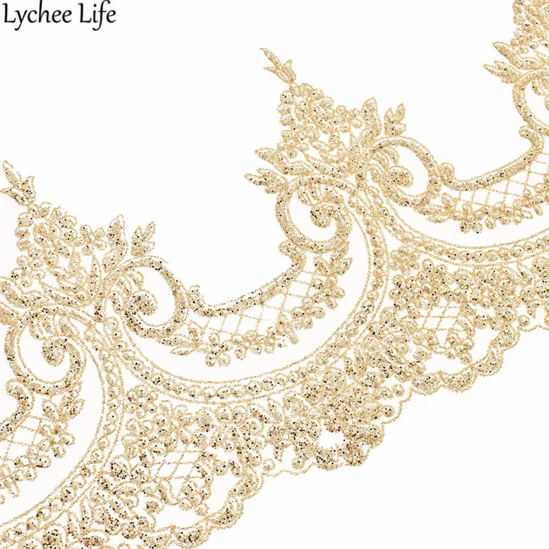 Lychee Life 1 Yard Gold Sequins Lace Trim Ribbon Shiny Lacework DIY Handmade Sewing Dress Clothes Supplies Decoration | Дом и сад