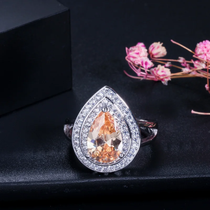 CWWZircons бренд классический форма капли воды Шампанский кубик циркония для женщин обручальное кольцо ювелирные изделия для невест R022