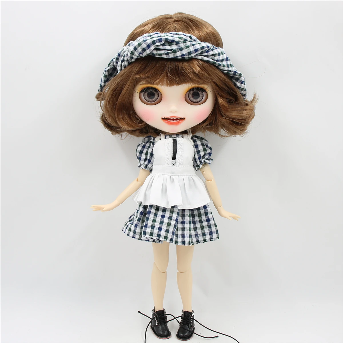 Ледяная фабрика blyth кукла 1/6 bjd белая кожа тела короткие каштановые волосы, новое матовое лицо с зубами, 30 см BL9158