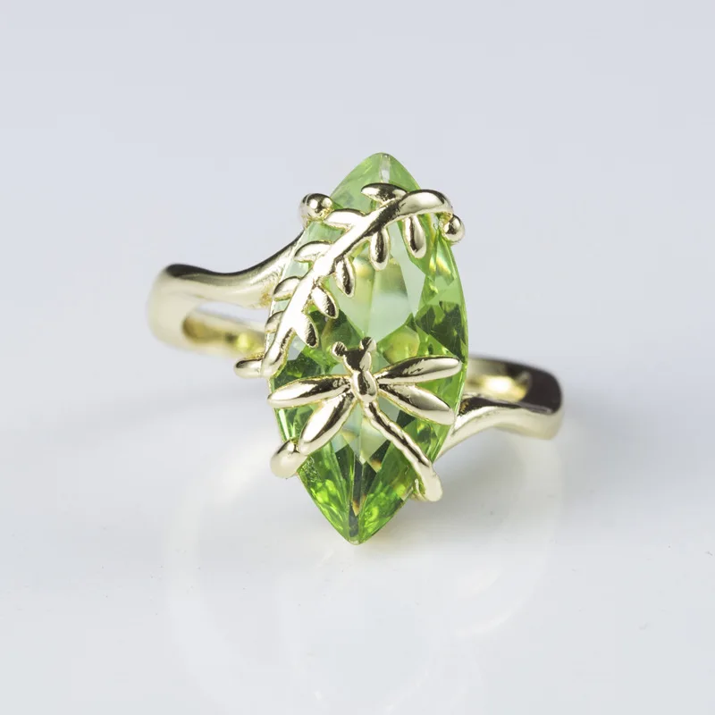 2019 New Women's Fashion Creative Dragonfly Ring For Women Jewelry Olive Green Stone Rings Cubic Zircon | Украшения и