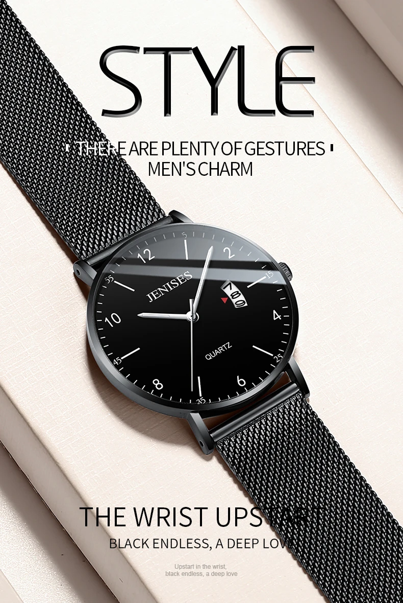 Mens Watches Slim Mesh Steel Date Waterproof Simple Designer Quartz Watch For Men Clock Black Wristwatch Relogio Masculino