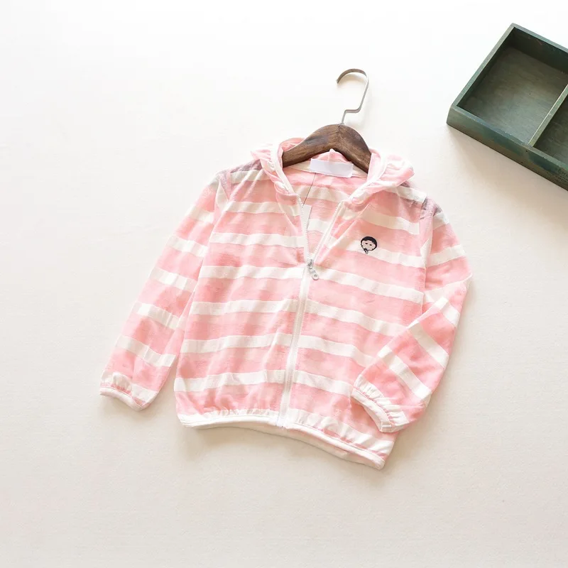 Bosudhsou yyy-44 Girls Thin Sunproof Coat Air-conditioned Outerwear Girl Summer Jacket Striped Children Clothing Hooded | Детская одежда