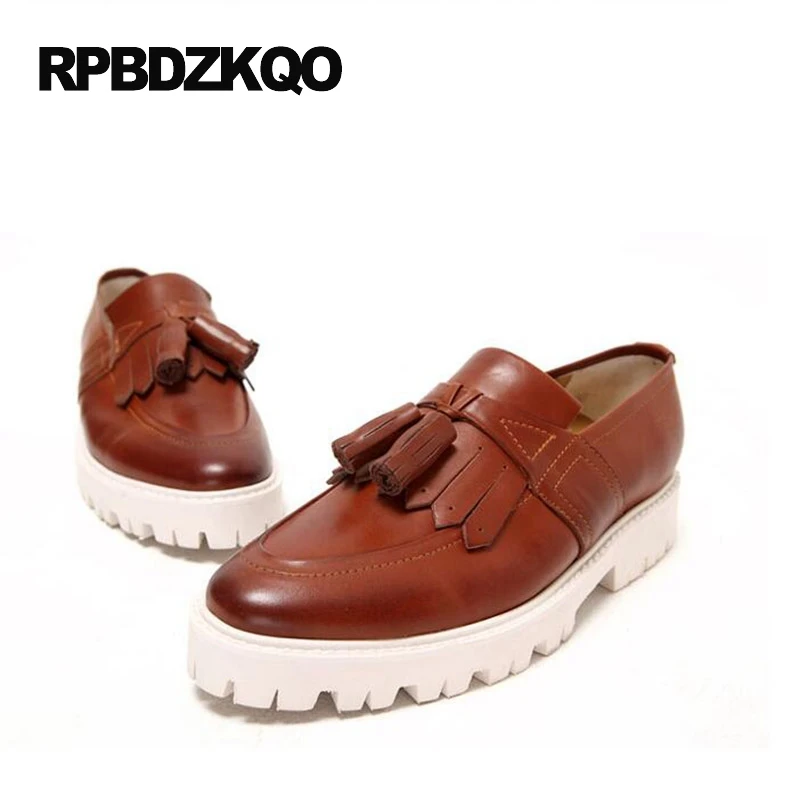 настоящая кожа черный криперы резиновая подошва люди кисточка мода коричневый