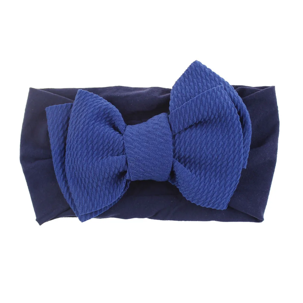 Navy Nylon " большой бант нейлон Эластичный обруч для головы для девочек детские повязки на голову DIY ручной работы мягкий гибкий бант повязка для волос аксессуары для волос - Цвет: Navy Nylon