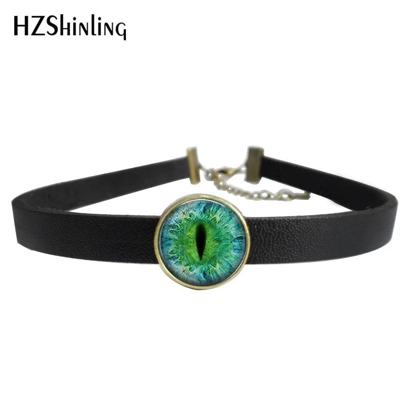 Женское кожаное ожерелье кошачий глаз с подвеской из стекла фото 2017|chokers necklaces for