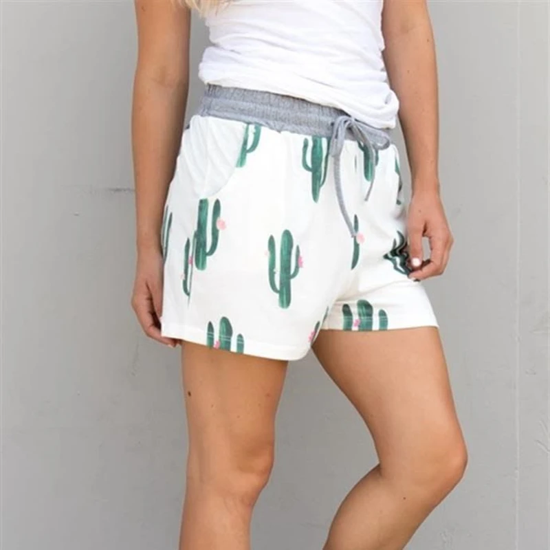 Новинка 2018 женские повседневные летние шорты с принтом кактуса и эластичной
