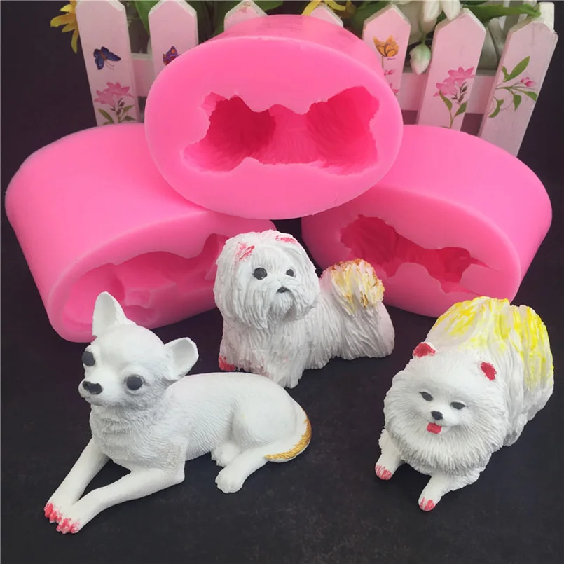3D померанский шпиц собака породы чихуахуа Форма торта Еда Класс силиконовая мышь