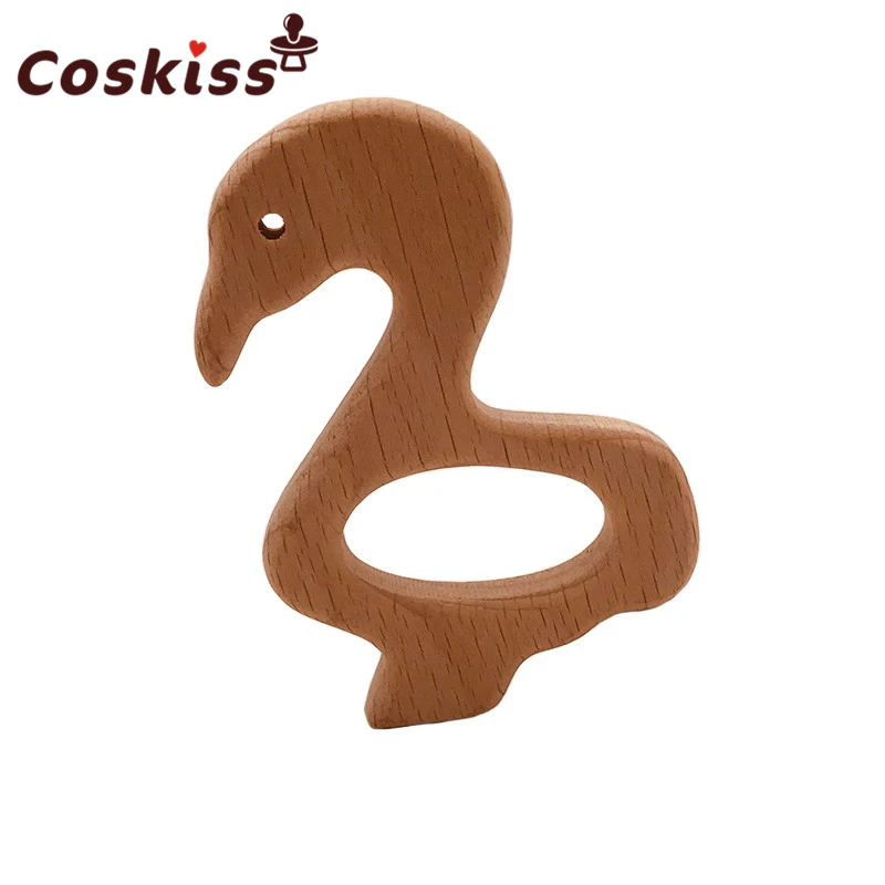 Mordedor org&aacute;nico para beb&eacute;, producto de madera de haya, Cisne, personalizado, colgante, respetuoso con el medio ambiente, seguro, juguetes para morder-1