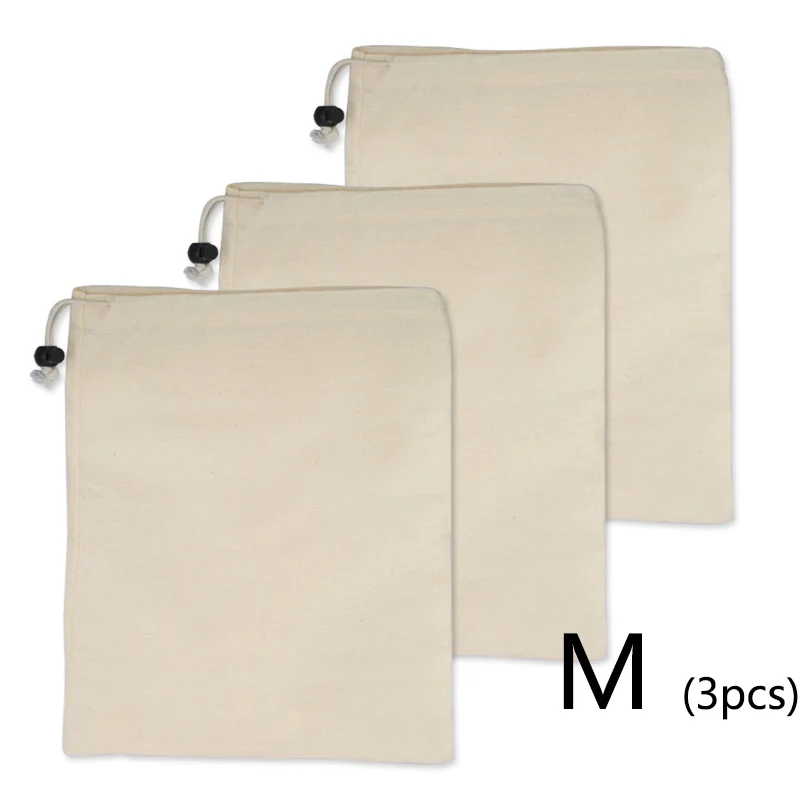 cloth M 3 шт многоразовый фруктовый овощной мешок продуктовый шоппер веревка шнурок Закрытие Хлопок Домашняя кухонная для хранения вещи моющиеся сетки сумки - Цвет: cloth M