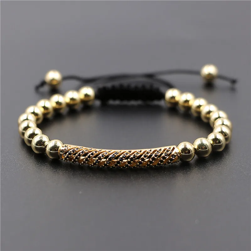 Лидер продаж модный мужской браслет 6 мм медные бусины и паве микро CZ соединитель