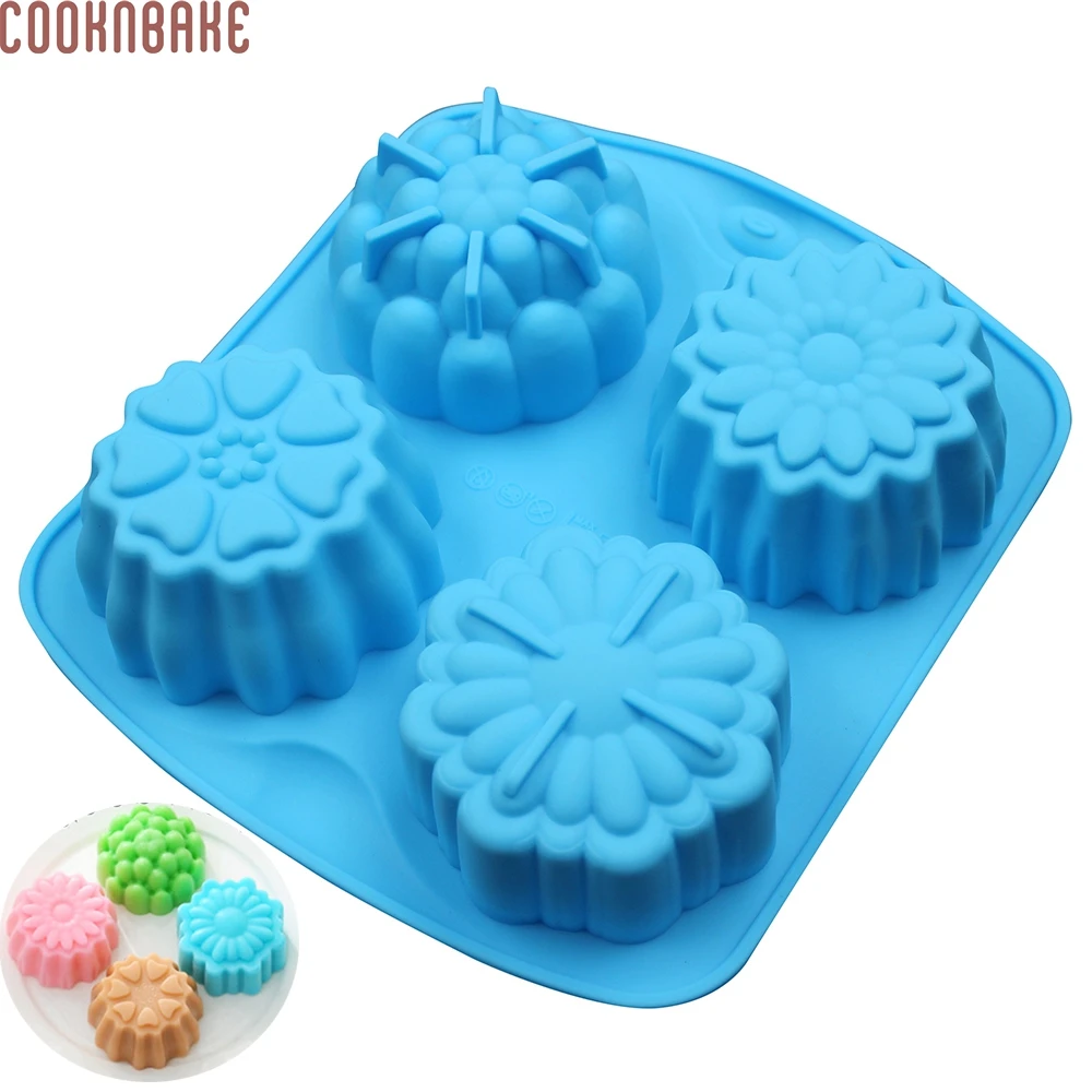 COOKNBAKE Цветочная силиконовая форма для мыла ручной работы из смолы 4 отверстия