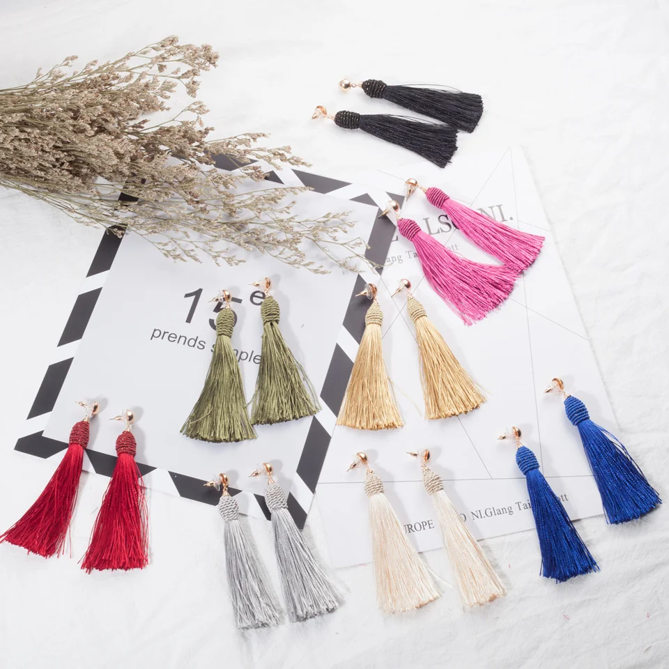 Новинка 2017 года Boho Этнические длинные серьги с кисточками для женщин Висячие