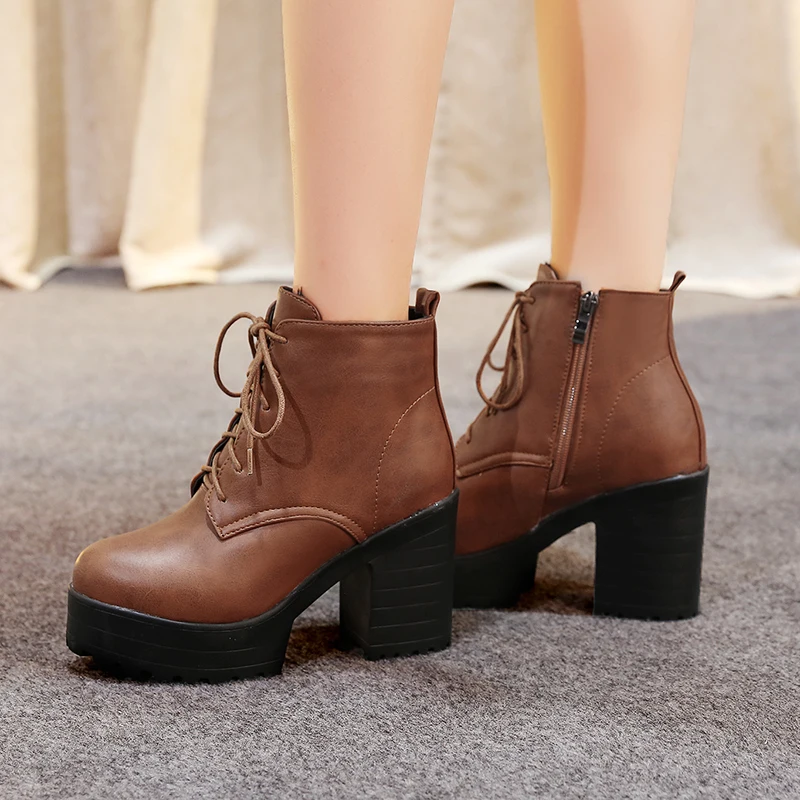 

WETKISS Winter Platform Women Boots Zip Round Toe Footwear High Heels Female Boot Motorcycle Casual Ankle Shoes Women 2018 New