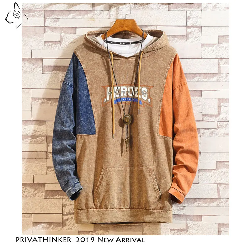 Privathinker Streetwear Sweatshirt Man Patchwork Casual Tops High Hooded Hoodies Oversized Letter Pullover