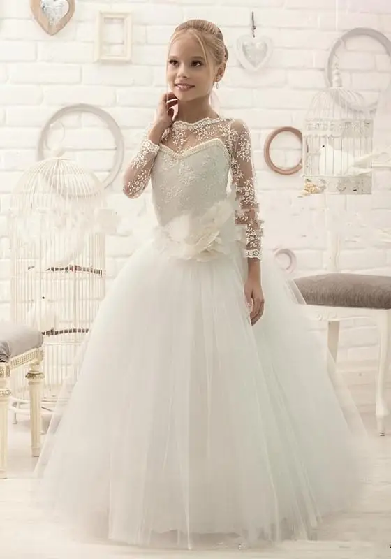 Кружевные Детские платья из тюля с бисером для свадьбы детские трапециевидного