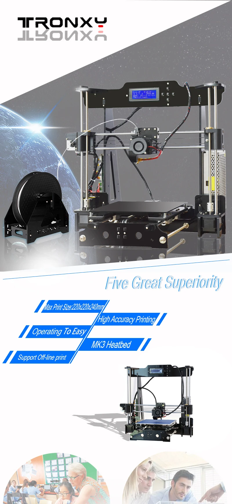 Tronxy 3d принтер с подогревом кровать автоматическое выравнивание DIY 3d Принтер Комплект Высокая точность 8 г sd-карта и 1 рулон нити как подарки