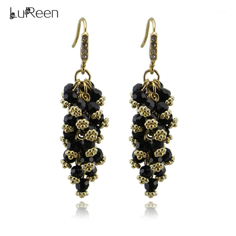 LuReen, Boho, ручная работа, хрустальные бусины, серьги для женщин, цветные, длинные, с кисточками, висячие серьги, ювелирное изделие, рождественский подарок, LE0207 - Окраска металла: black