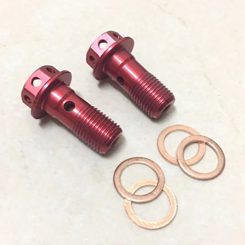 Red 2 pcs Универсальный мотоциклетный болт банджо из титанового сплава, масляный сливной винт/полый винт m10x1.0 мм для тормозного шланга, суппорта, главного цилиндра - Цвет: Red 2 pcs