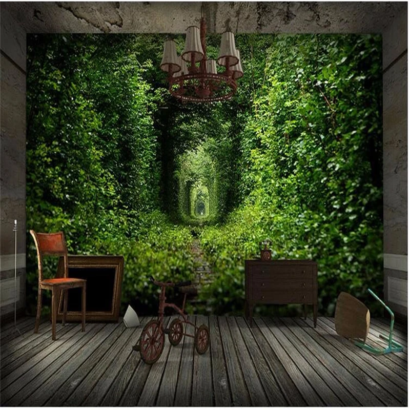 Фотообои beibehang свежий зеленый туннель для любви железнодорожные дорожки