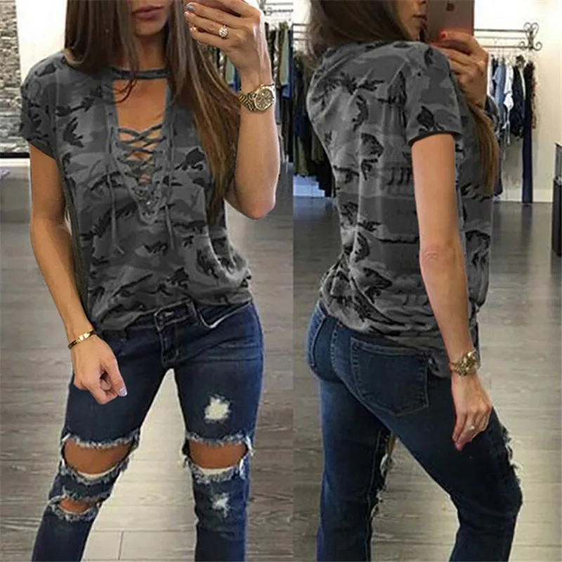 Женская футболка с V образным вырезом и перекрестным поясом|t shirt female|womens v neckt loose |