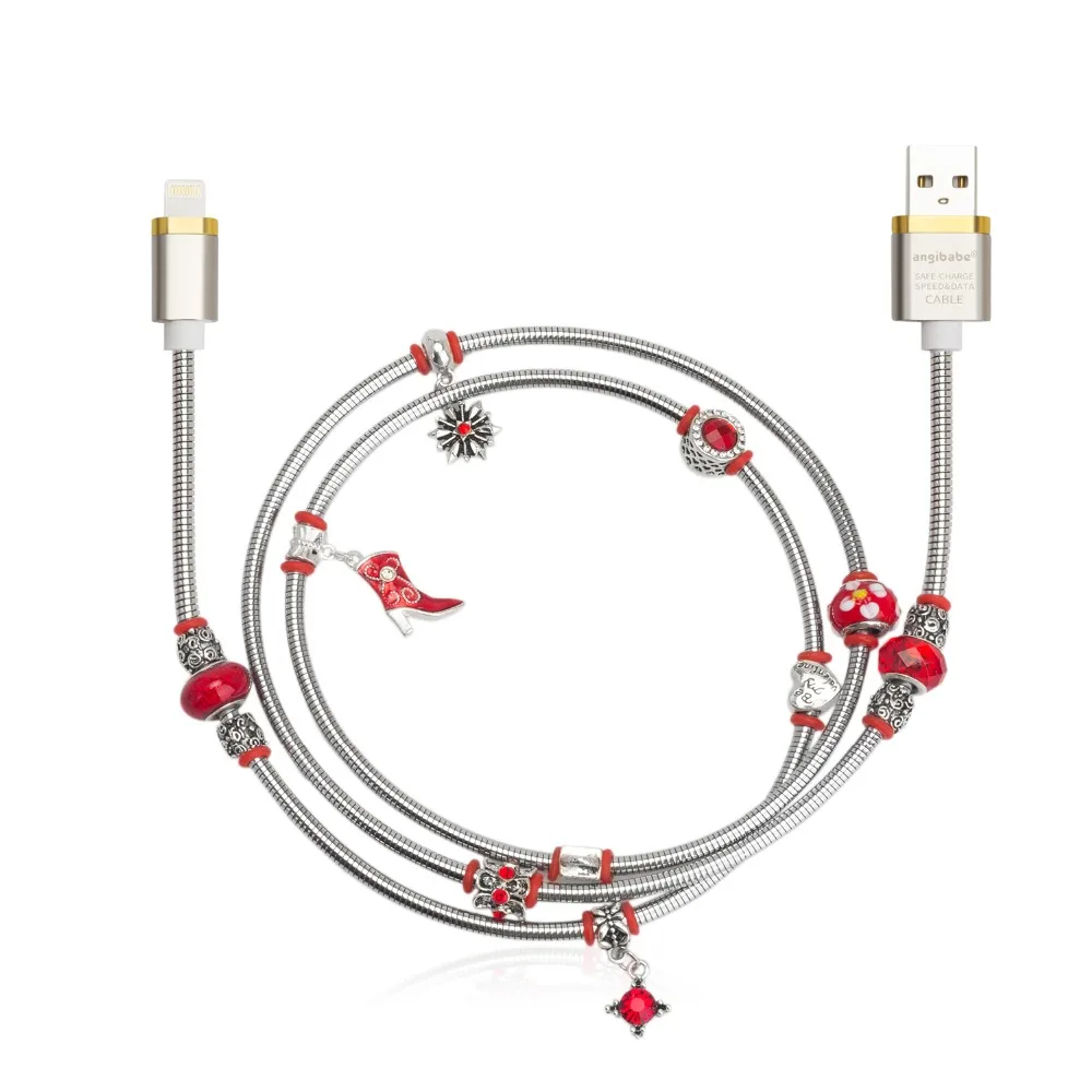 Кабель USB ANGIBABE для быстрой зарядки и передачи данных 2 А 1 м с инкрустацией