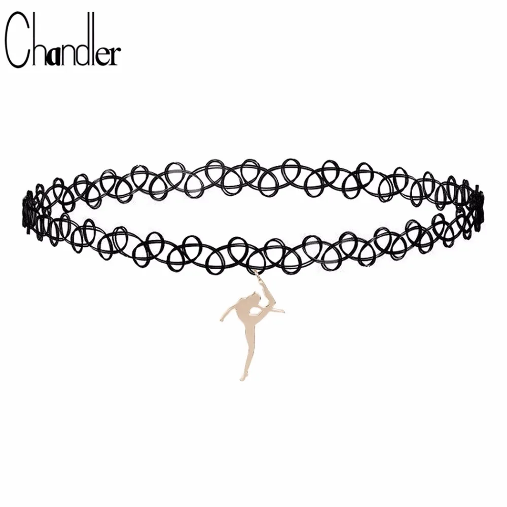 Чандлер 1 шт простой черный татуировка чокер ожерелье гимнастика спорт болтаются