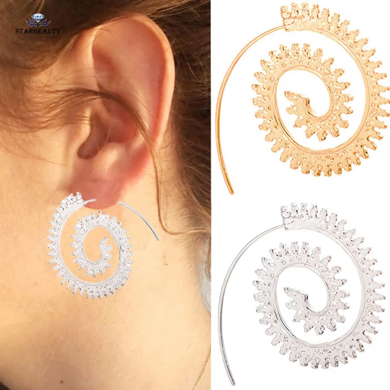 Starbeauty 2 шт./лот элегантные большие круглые серьги кольца спиральная спираль