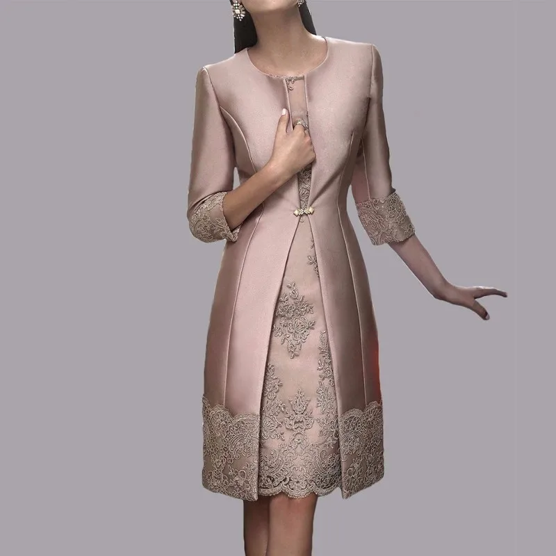 2016 Горячие Продажа Мама Невесты Платья Оболочка Колено длина Хаки Кружева 2 Шт. С