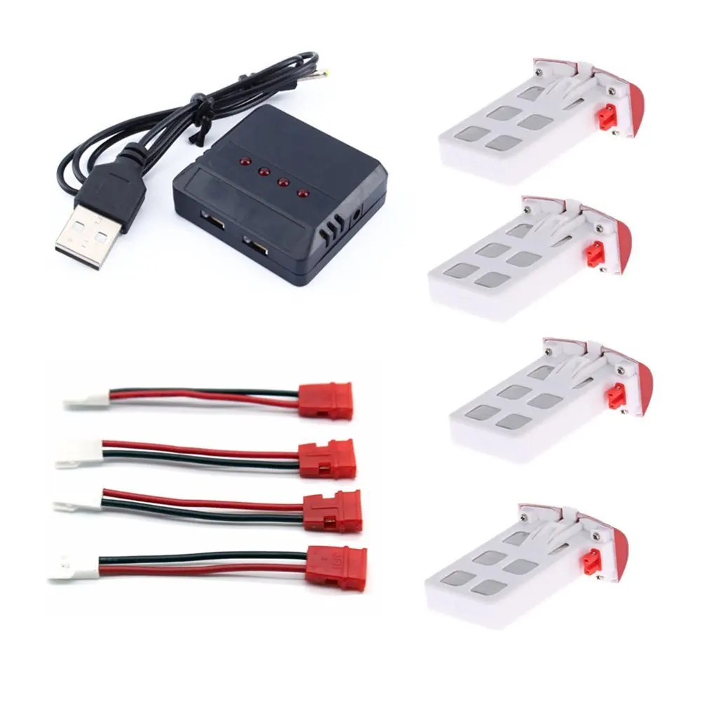 

4pcs * 3.7V 500mAh Lipo Battery + 1 to 4 USB Balance Charger 4pcs JST Cables for Syma X5UC X5UW RC Quadcopter Drone Spare Parts