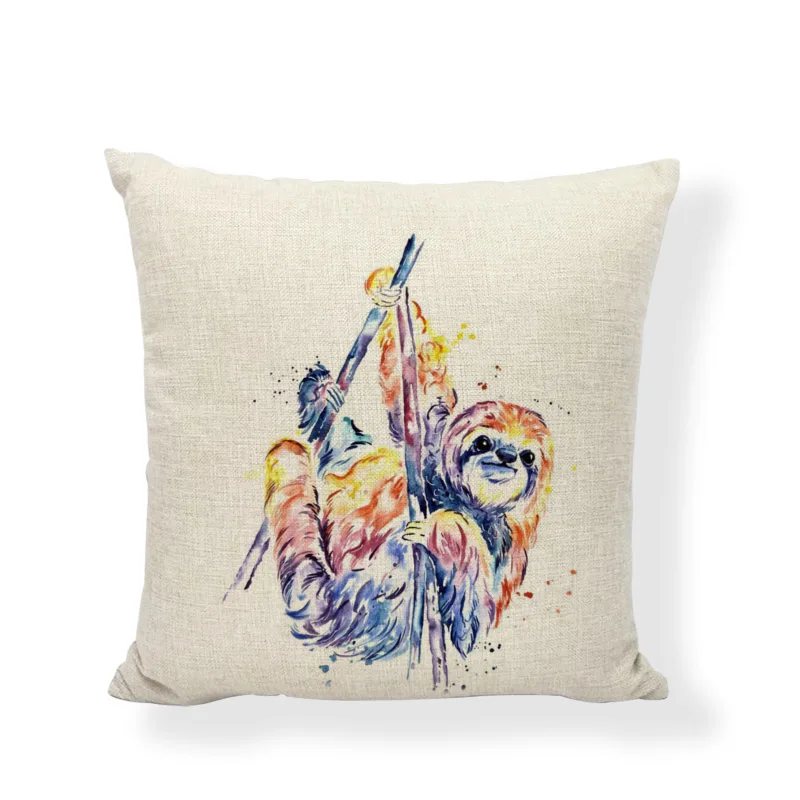 Creative Watercolor Animal Decoration Cushion Cover Squirrel Sloth Deer Panda Pillowcover Home Sofa Chair Decorative Pillowcase | Дом и сад