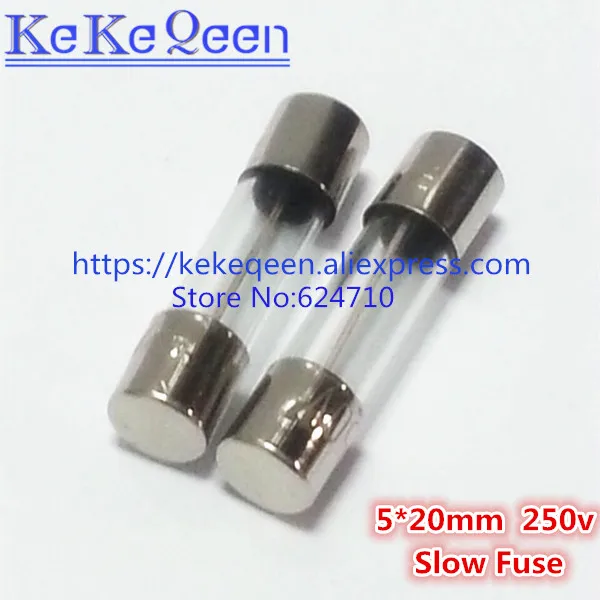 

20pcs/Box 5*20mm 2.5A 250V Slow Fuse 5*20 T2.5A 2500mA 250V Glass Fuse 5mm*20mm