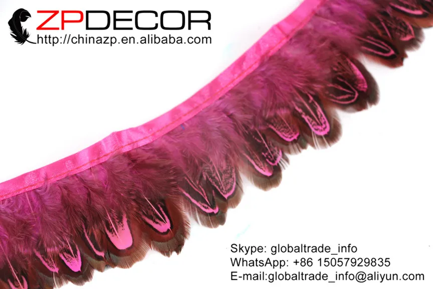 

ZPDECOR 10yards/lot 5cm(2inch) Dyed Fuchsia Almond Ringneck Pheasant Plumage Feather Trim Factory Direct Sale