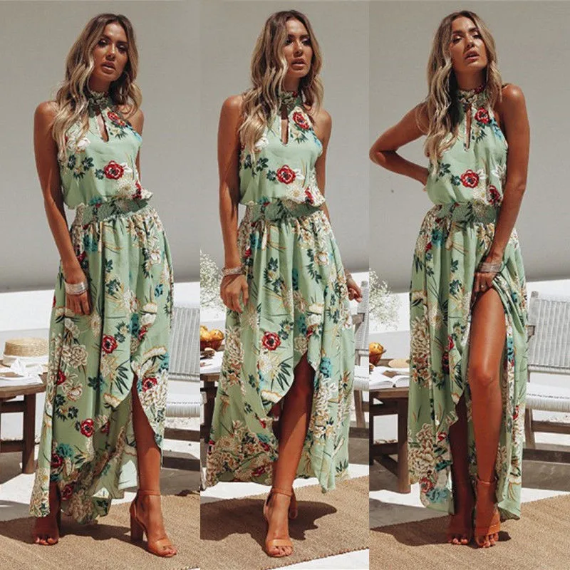 Модное женское пляжное платье без рукавов с цветочным принтом Boho Летнее Длинное