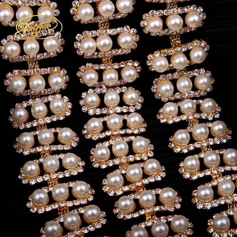 1 ярд Золотой Серебряный бисерный жемчужный горный хрусталь отделка свадебный