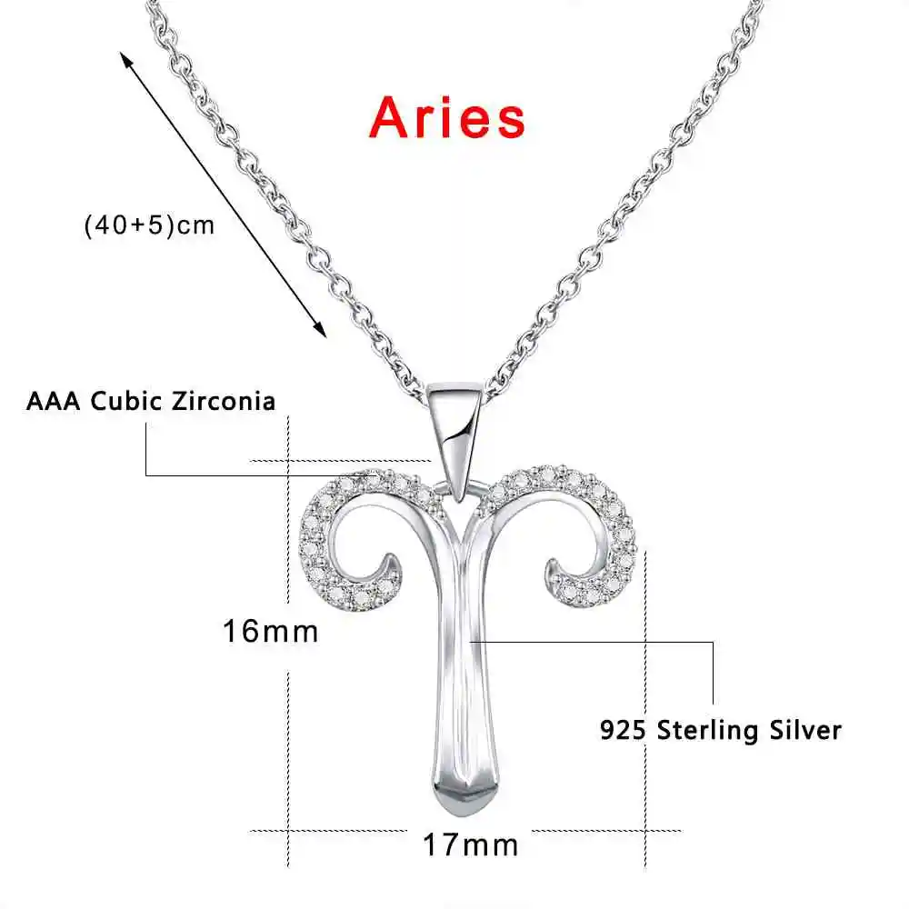 Aries ZEMO, настоящее 925 пробы, серебряное ожерелье с 12 созвездиями, колье с кристаллами, знак зодиака, ожерелье для женщин, ожерелье с астрологией - Окраска металла: Aries
