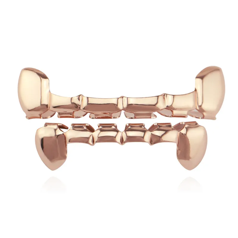rose gold set Панк золотые зубы жабры Верхняя и нижняя вампирский Клык хип-хоп грили зубные тонкие зубные колпачки Хэллоуин косплей ювелирные изделия вечерние XHYT1005 - Окраска металла: rose gold set