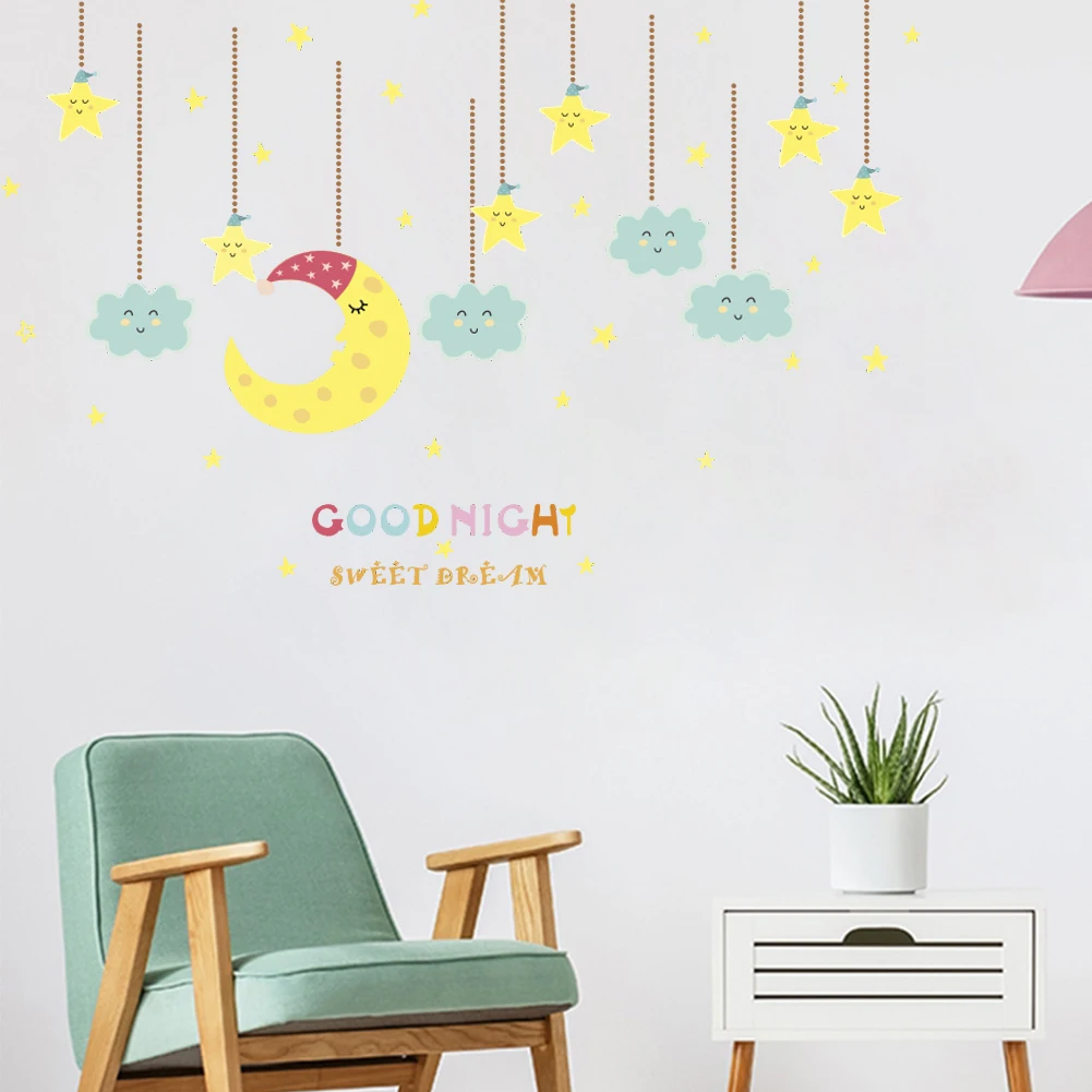Наклейки на стену Луна и звезда с надписью good night to you|Наклейки стену| |