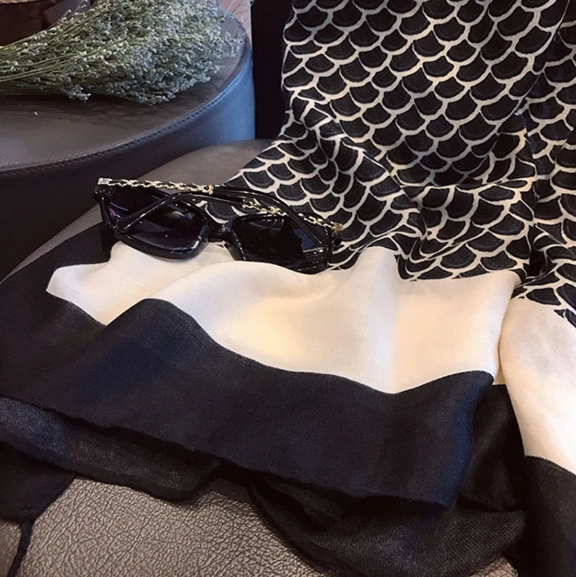 Новая Черная шаль с вышитым принтом Солнцезащитная большая пляжное полотенце