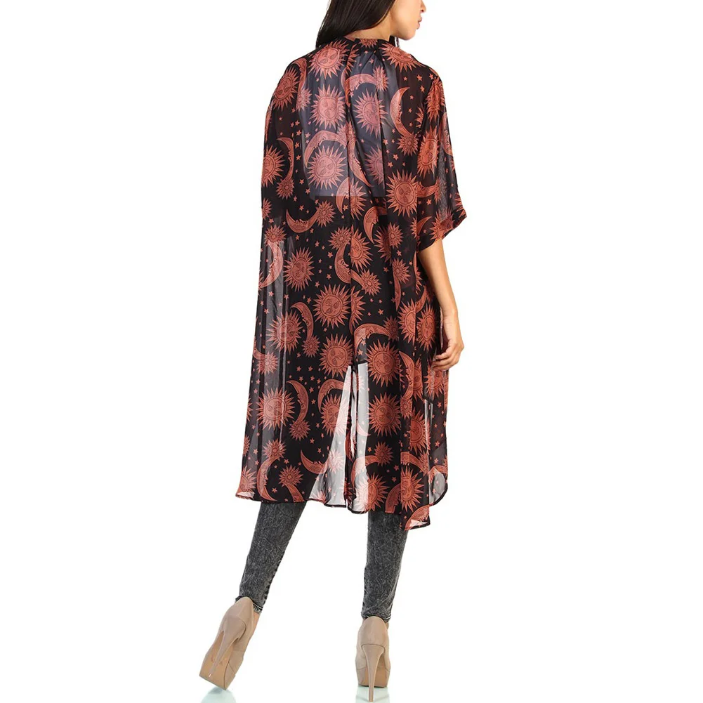 Женское шифоновое кимоно с асимметричным подолом красное свободное пляжное