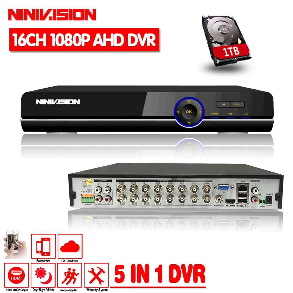 Видеорегистратор NINIVISION 16 каналов 1080P HDMI H.264 стандартный HD AHD аудио RS485 PTZ CCTV DVR для