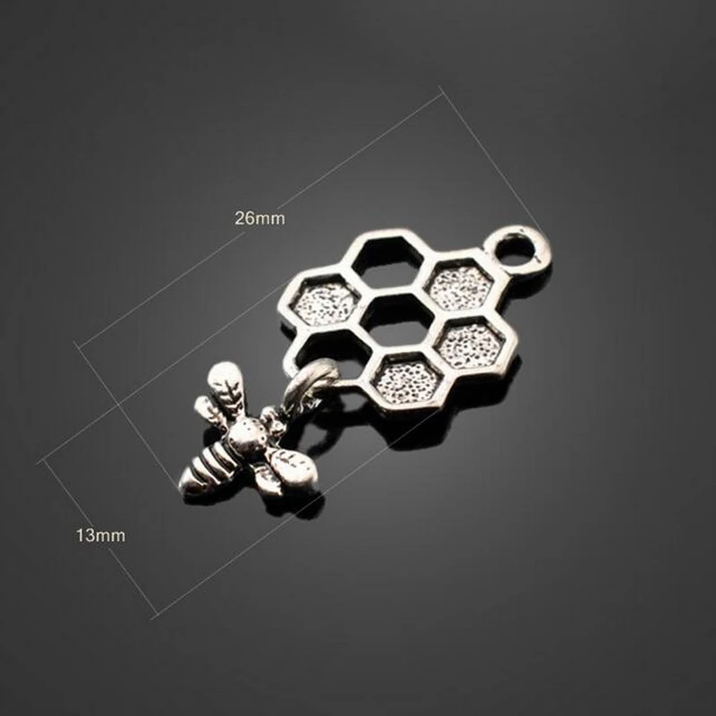 

50pcs 26*13mm New Fashion Vintage Tibetan Silver Color Bee Charms Pendants For Necklace Jewelry Making Finding