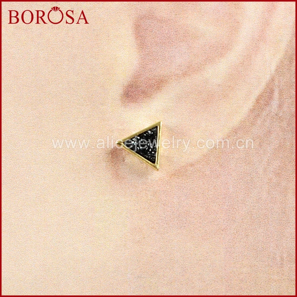 BOROSA 5/10 пар, треугольные серьги-гвоздики золотого цвета, радужные титановые серьги-гвоздики Druzy, модные серьги Drusy, ювелирные изделия для женщин ZG0279