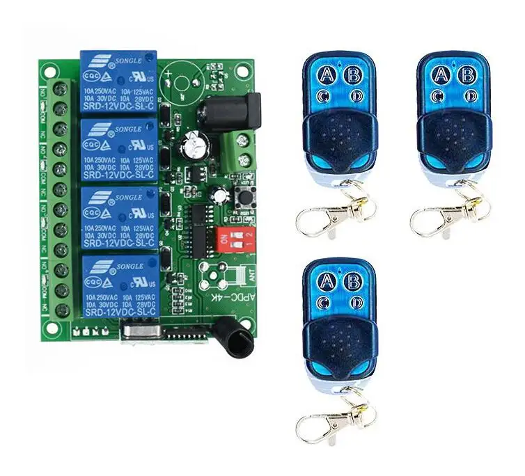 433 92 mhz DC 12V 4 CH 4way Беспроводной RF пульт дистанционного управления реле 1-4
