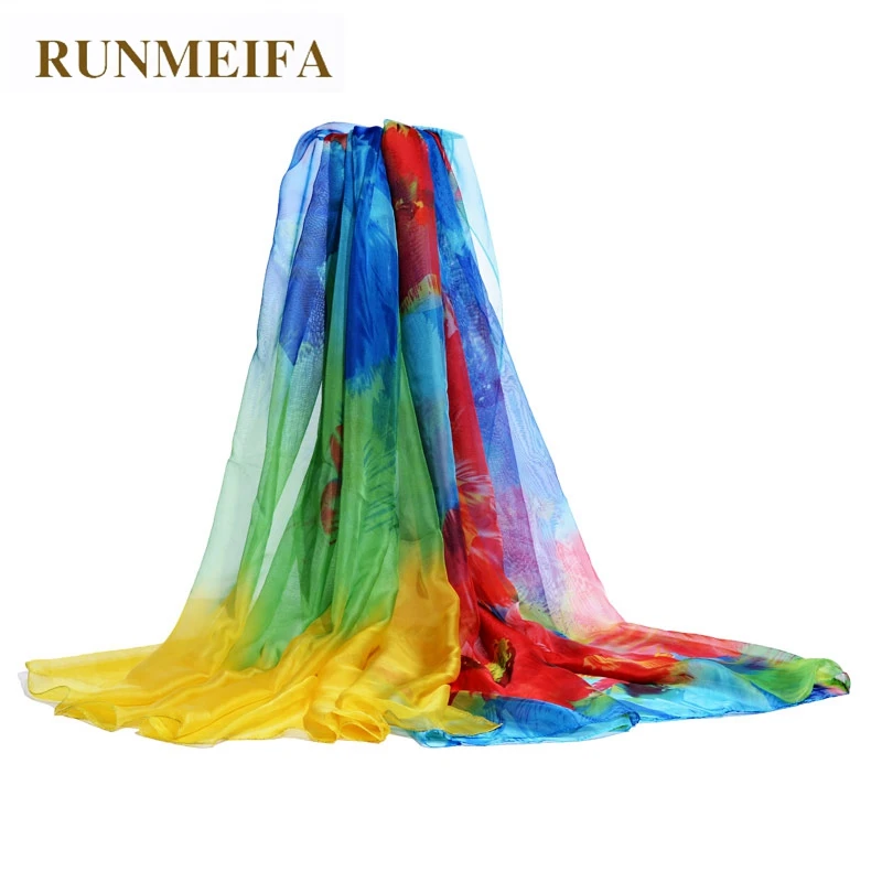 RUNMEIFA шифоновый шарф Женский Летний Тонкий цветочный принт шелковый оверсайз