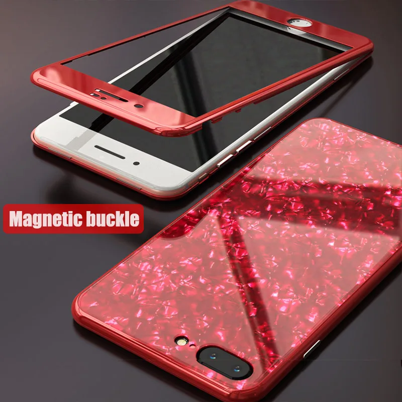 BFOLLOW Marble Magnetic Auto Case for iPhone 6 6S Plus / 7 8 X 9H 360 Full Body Glass Back + PC Frame Hard Cover Coque |