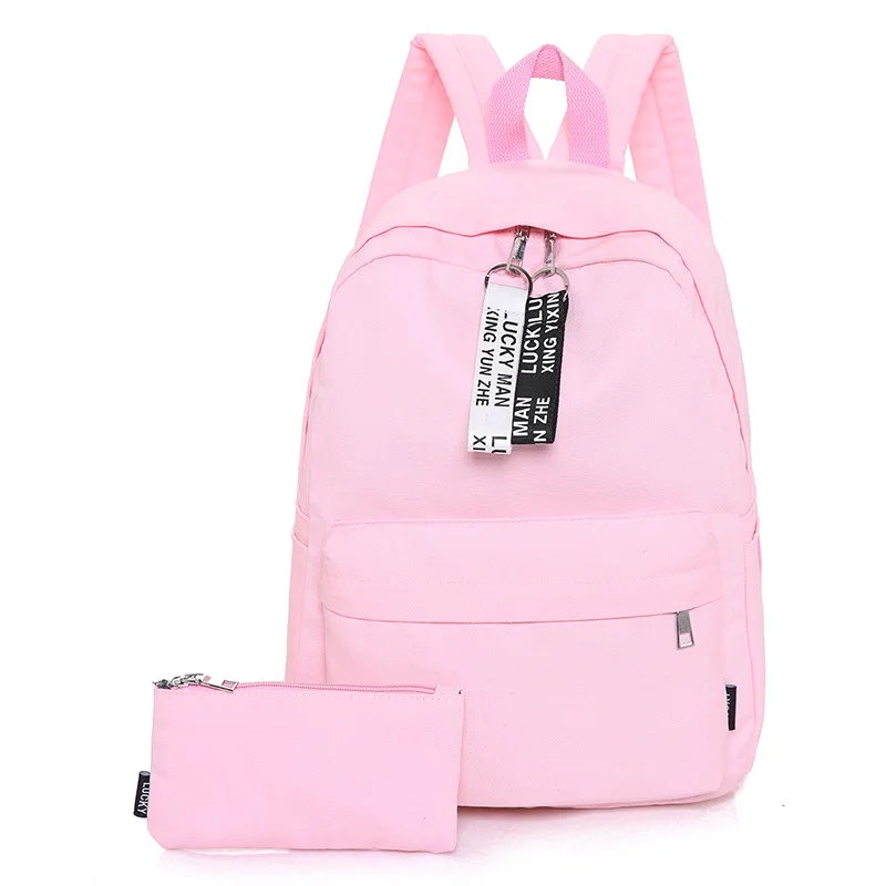 pink Подростковый холщовый рюкзак школьный женский черный рюкзак повседневный набор рюкзаков сумки с пенал Y243 - Цвет: pink