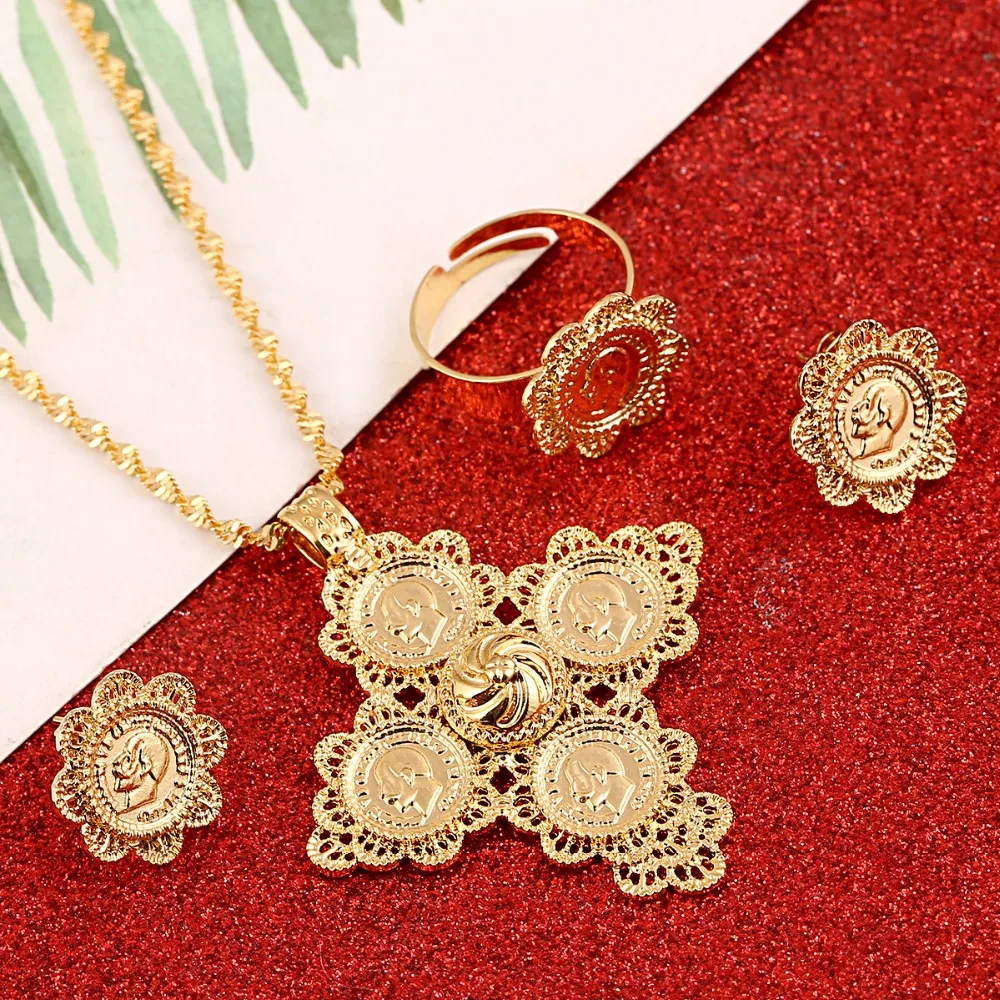 Набор небольших ювелирных украшений из эфиопских монет золотые ювелирные