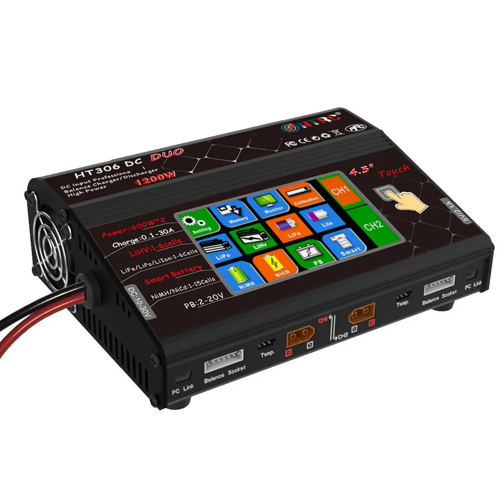 HTRC HT306 DC DUO 600 Вт * 2 30A двойной ЖК сенсорный экран балансирующее зарядное устройство